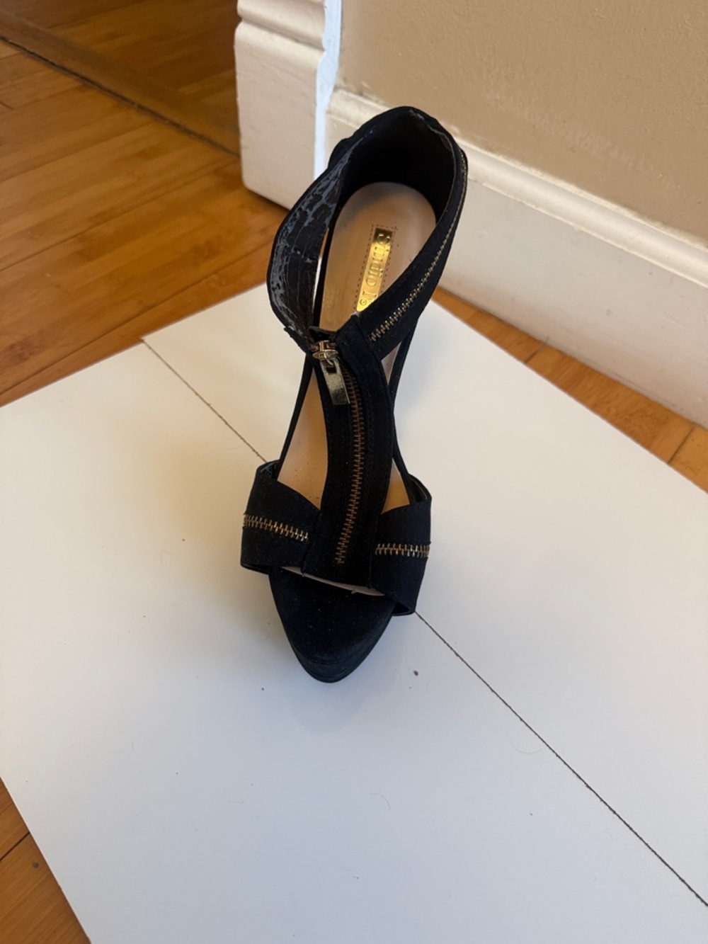 Women's Black Zip-Front High Heel Sandal
